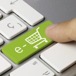 e-shop keyboard key. Finger